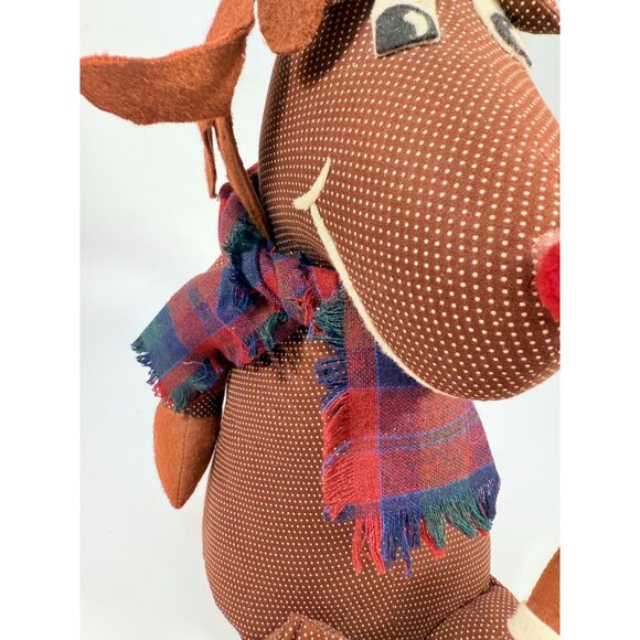 Handmade Polka Dot Reindeer Doll With Plaid Scarf & Felt Accents Brown | Shefl S - Picture 7 of 16